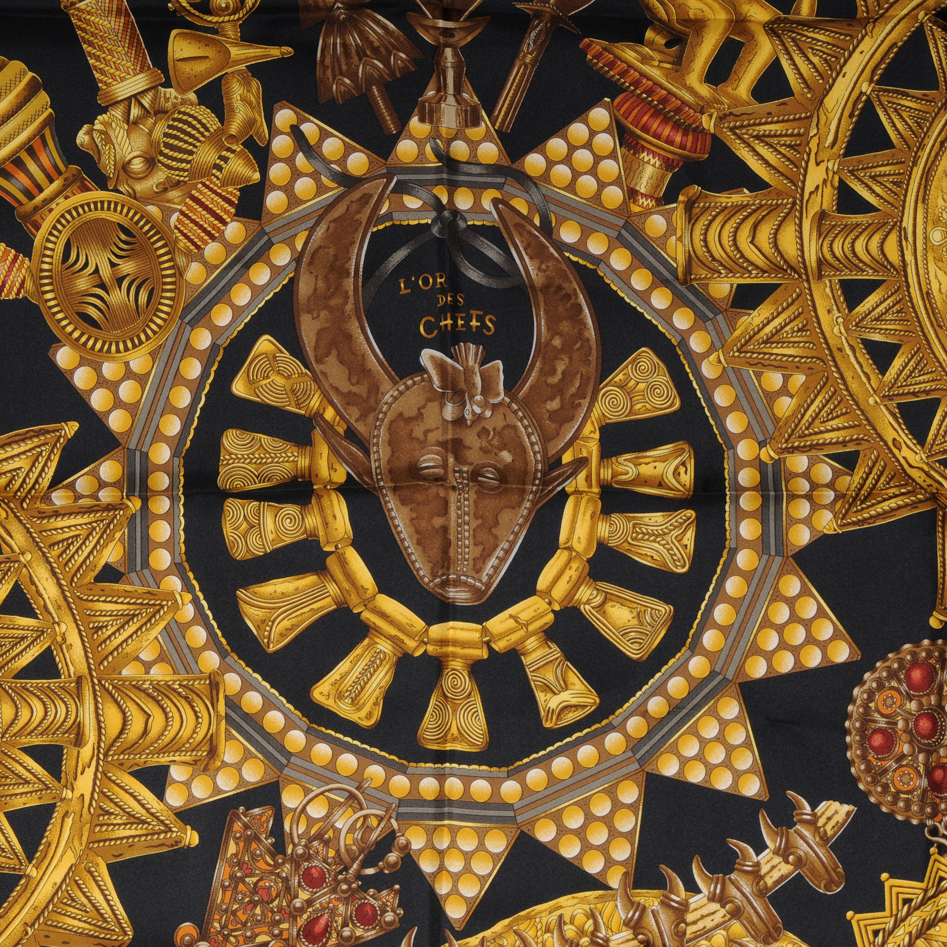 Hermes Silk L'or Des Chefs Scarf 90 Black Gold 1 of 4