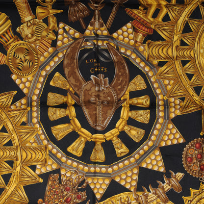 Hermes Silk L'or Des Chefs Scarf 90 Black Gold 1 of 4
