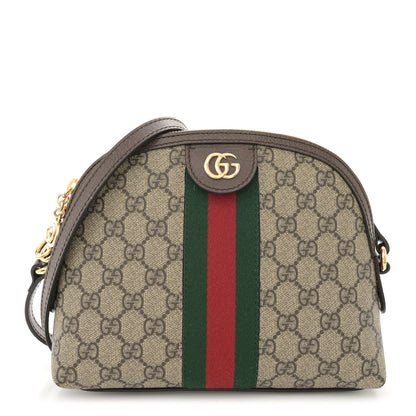 Gucci GG Supreme Monogram Textured Dollar Calfskin Web Small Ophidia Dome Shoulder Bag Beige Ebony New Acero 1 of 11