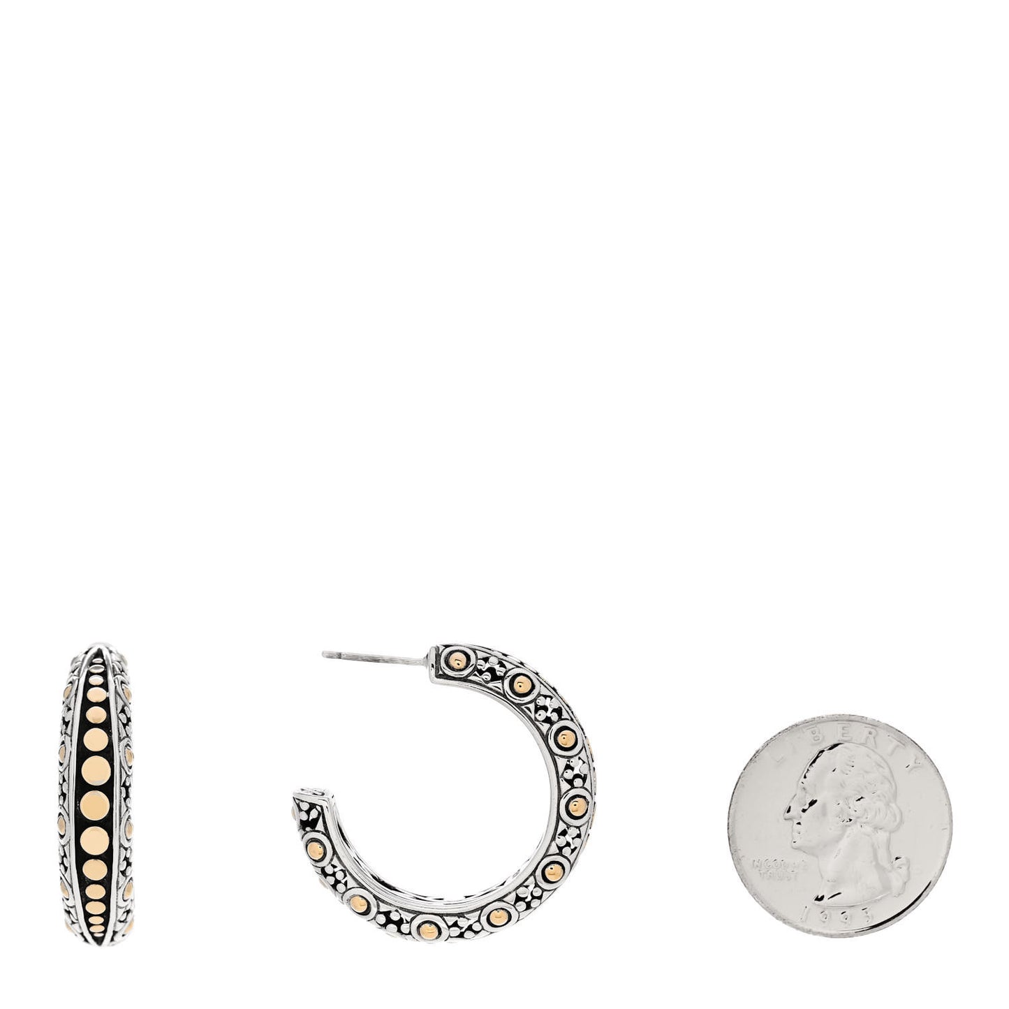Sterling Silver 18K Yellow Gold Dot Gypsy Hoop Earrings