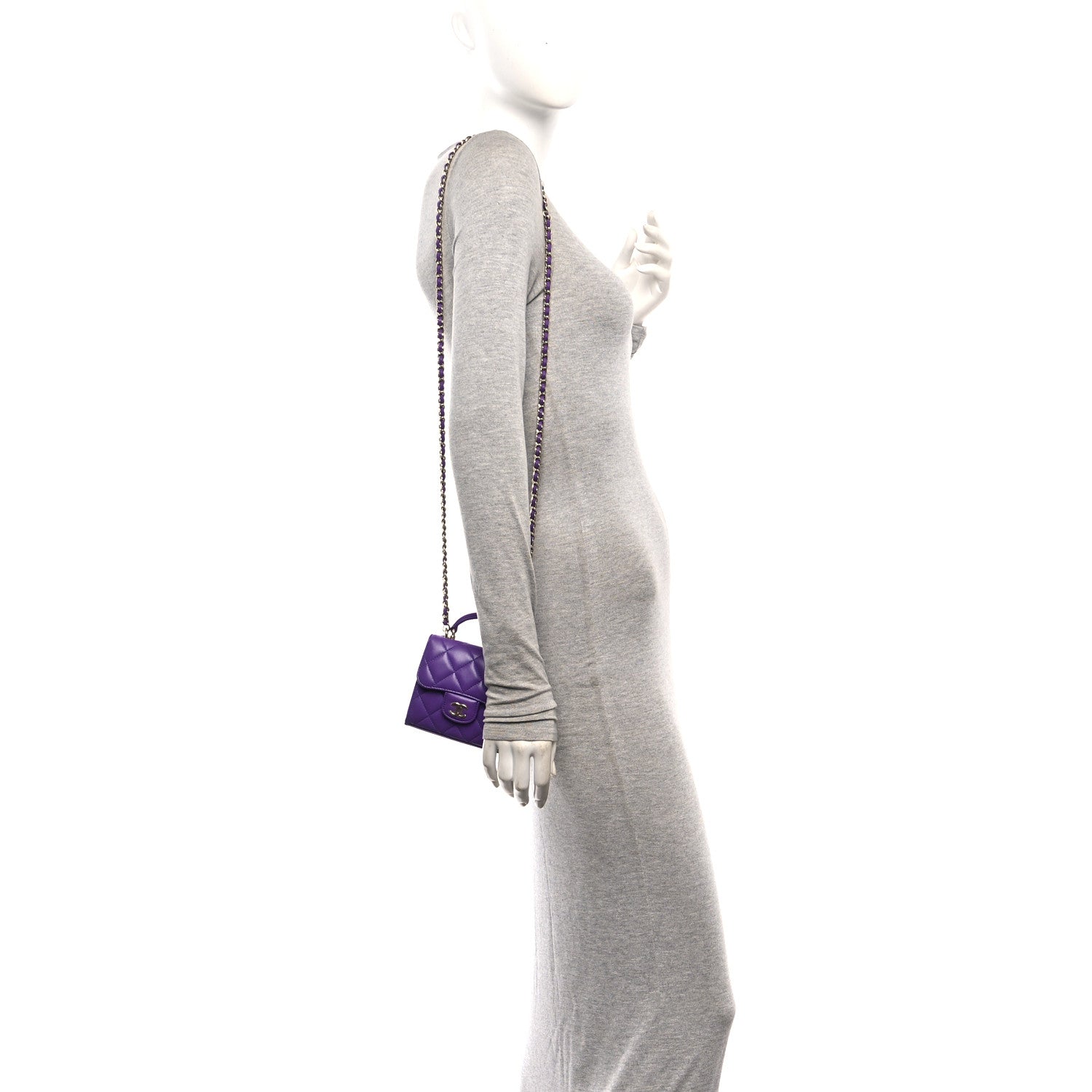 Chanel Lambskin Quilted Top Handle Flap Clutch With Chain Purple 2 of 13