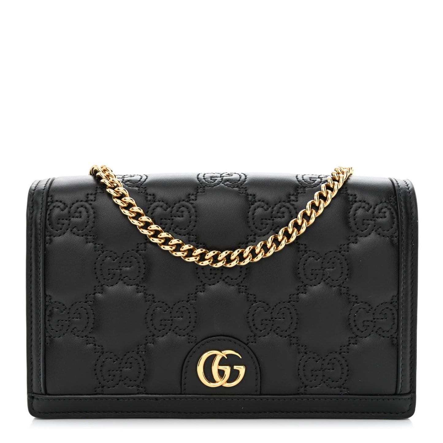 Calfskin GG Matelasse Chain Wallet Black