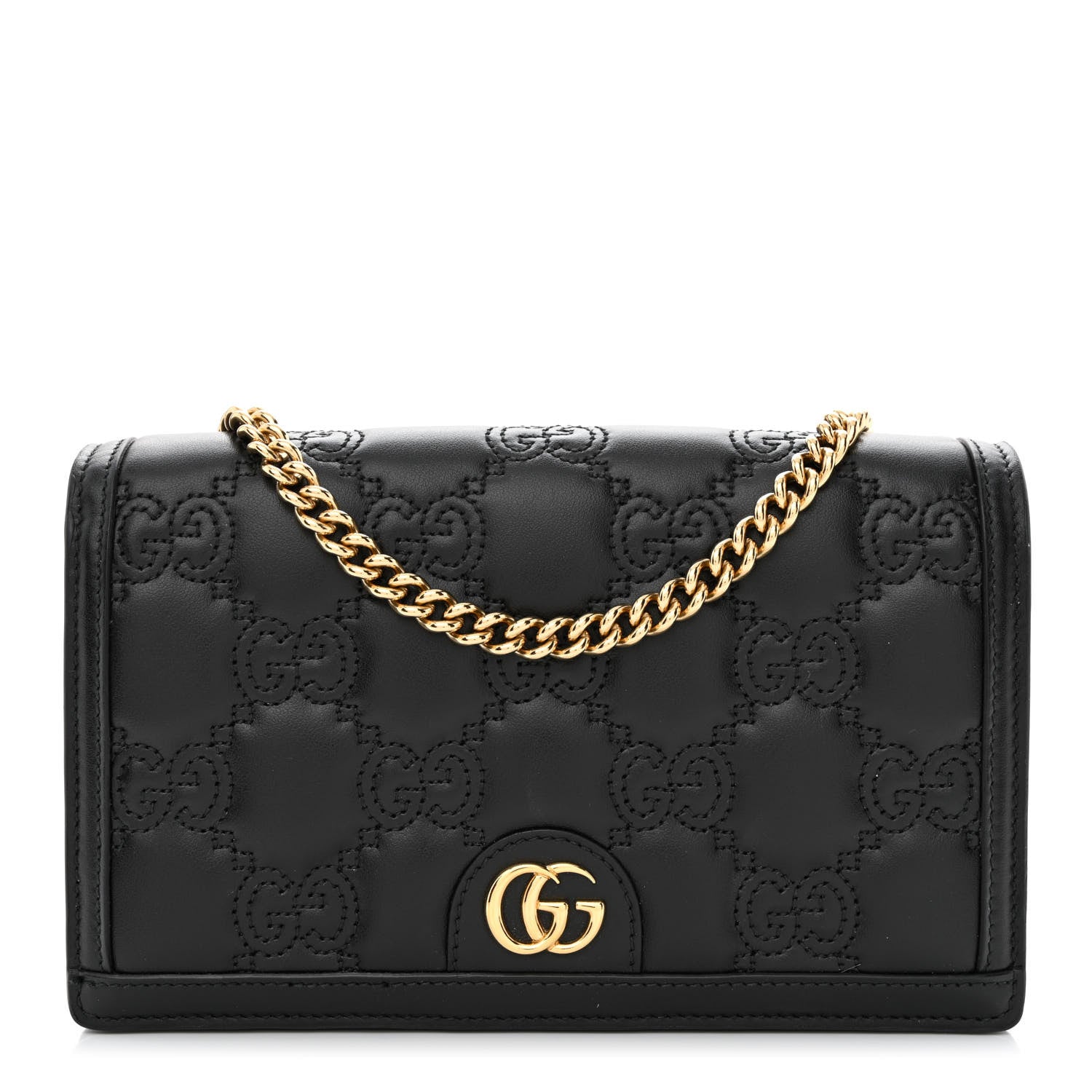 Gucci Calfskin GG Matelasse Chain Wallet Black 1 of 12
