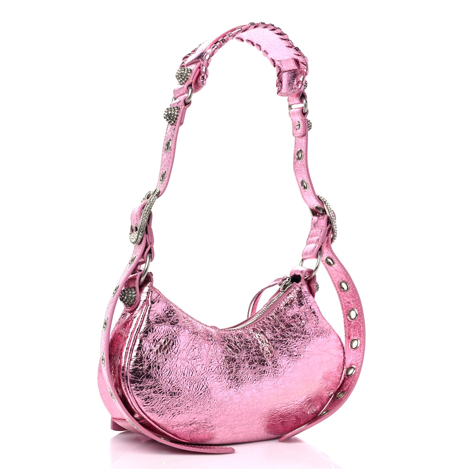 Balenciaga Metallic Agneau Arena Crystal Le Cagole Shoulder Bag XS Met Pink 4 of 10