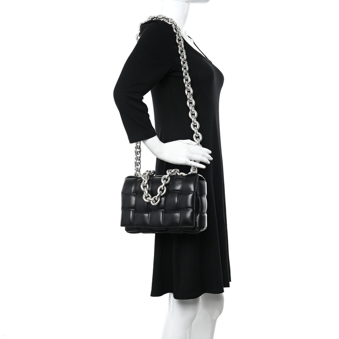 Lambskin Maxi Intreccio Padded Chain Cassette Crossbody Bag Black