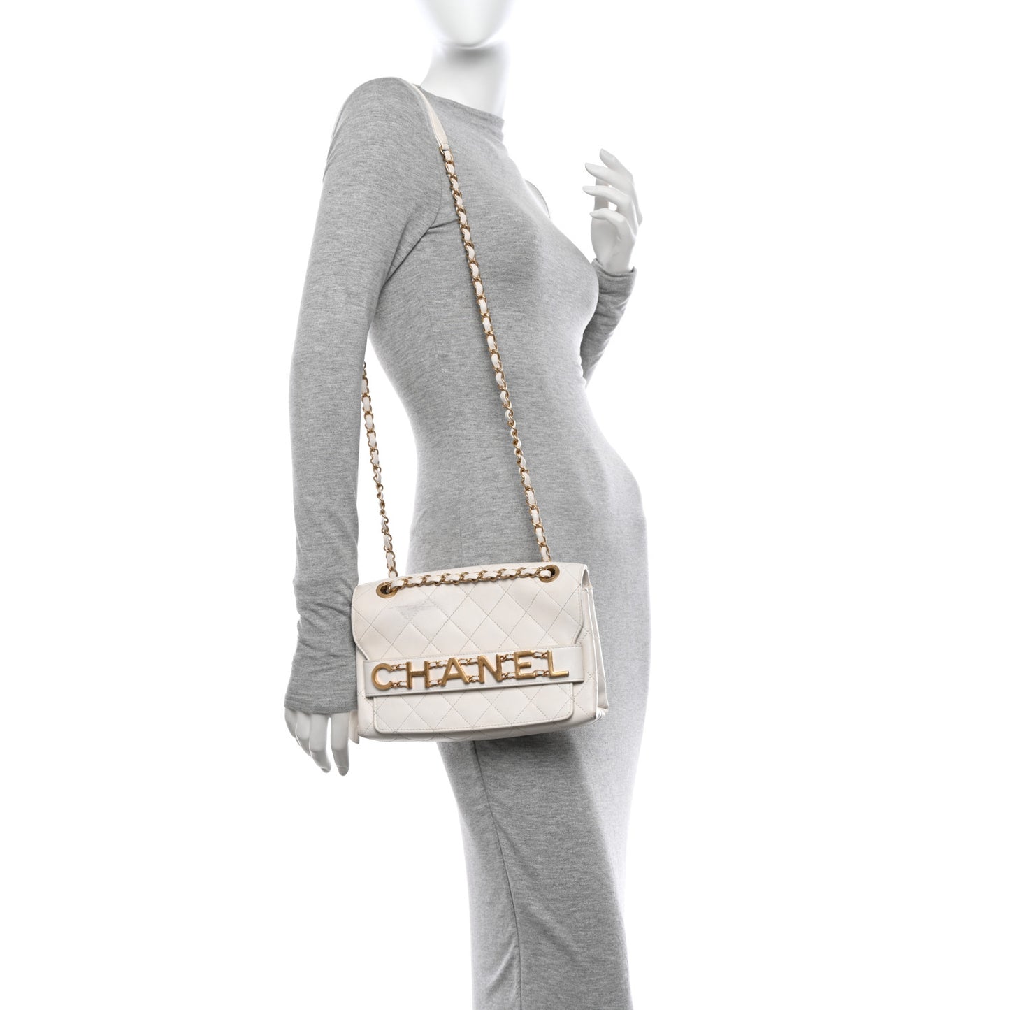 Calfskin Quilted Enchained Flap White