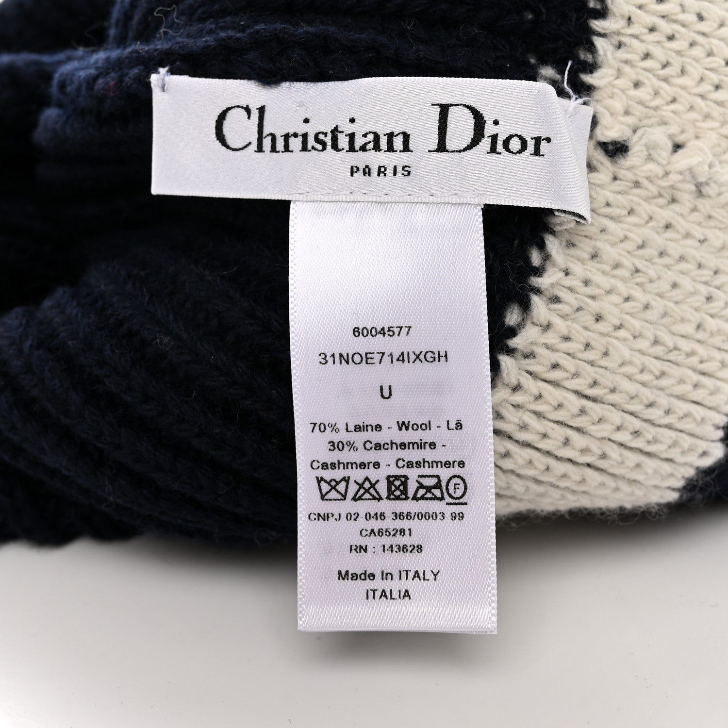 Christian Dior Cashmere Wool D-White Beanie Navy Blue White 5 of 5