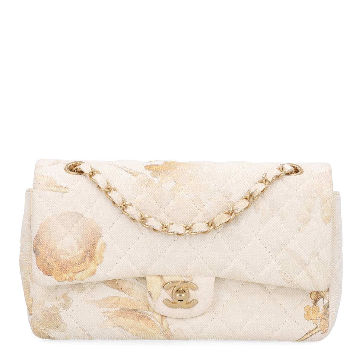 Chanel Denim Floral Printed Medium Double Flap Beige 1 of 10