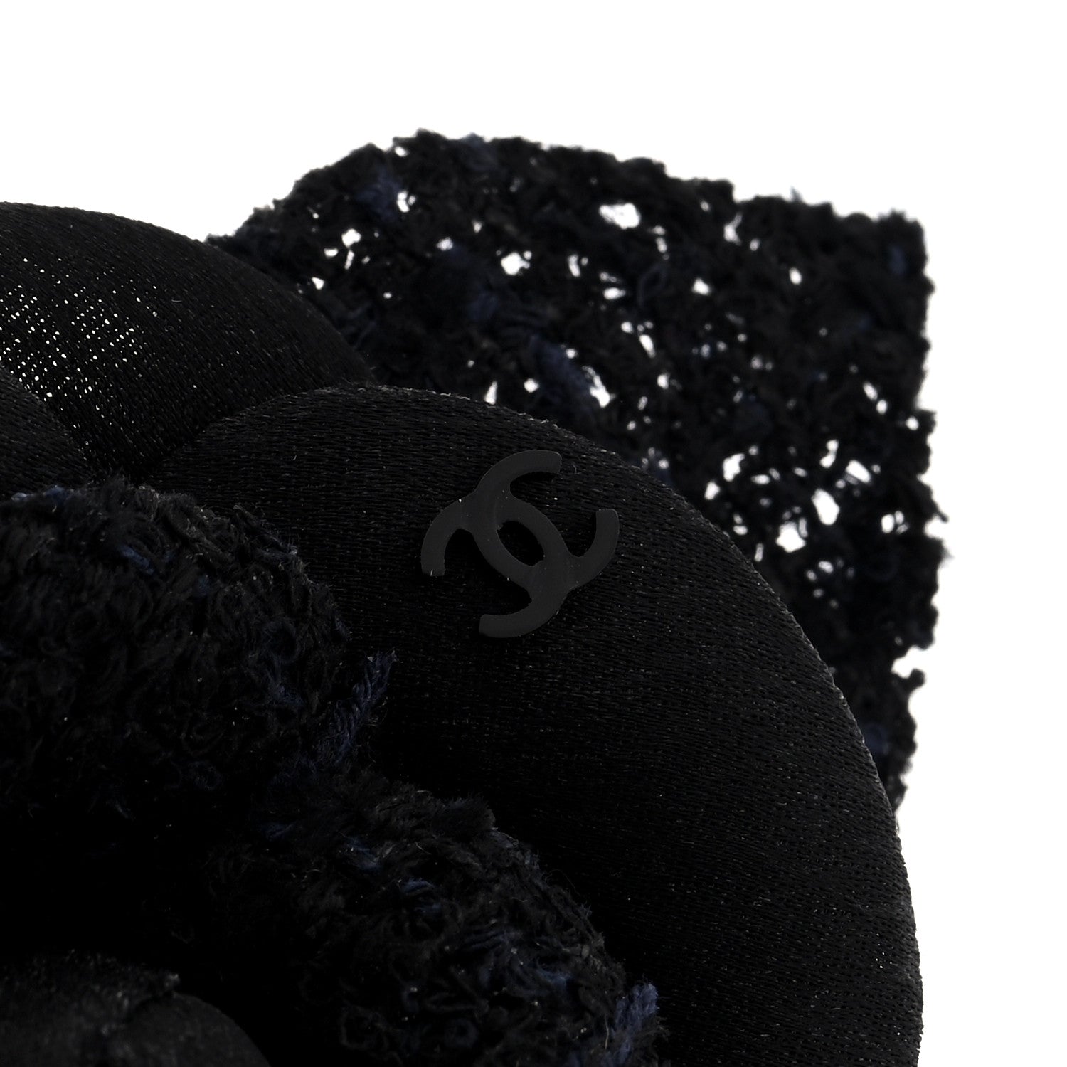 Chanel Tweed Fabric Camellia Pin Brooch Navy Blue Black 3 of 3