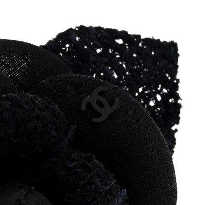 Chanel Tweed Fabric Camellia Pin Brooch Navy Blue Black 3 of 3