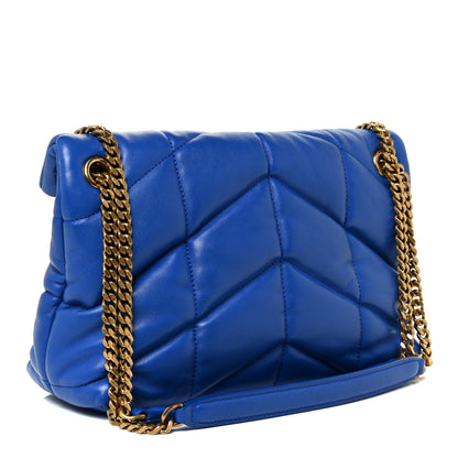 Saint Laurent Lambskin Quilted Small Loulou Puffer Monogram Chain Satchel Majorele Blue 3 of 19