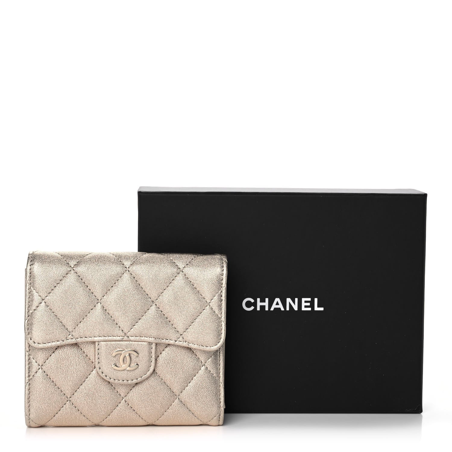 Chanel Metallic Lambskin Quilted Compact Flap Wallet Gold 12 of 12