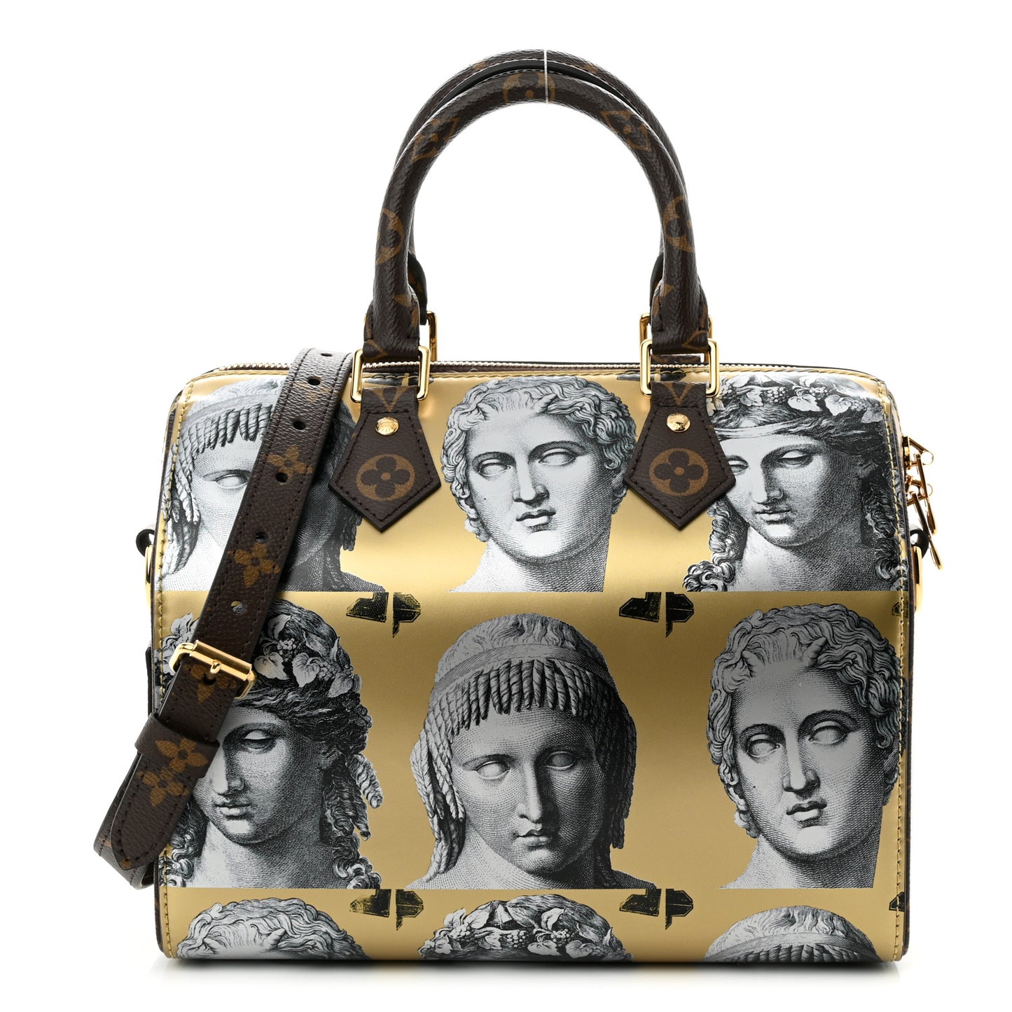 X FORNASETTI Calfskin Fornasetti Speedy Bandouliere 25 Gold