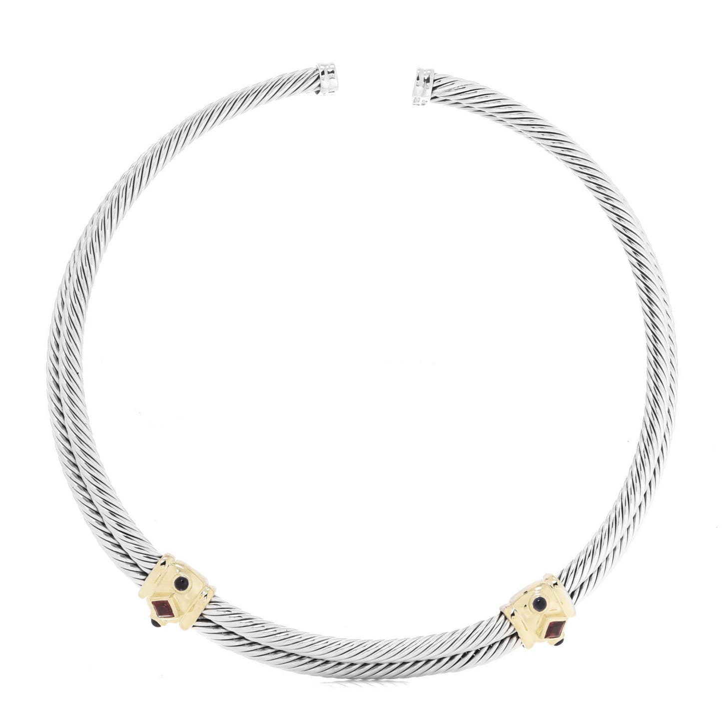 Sterling Silver 14K Yellow Gold Tourmaline Iolite Renaissance Cable Choker Necklace