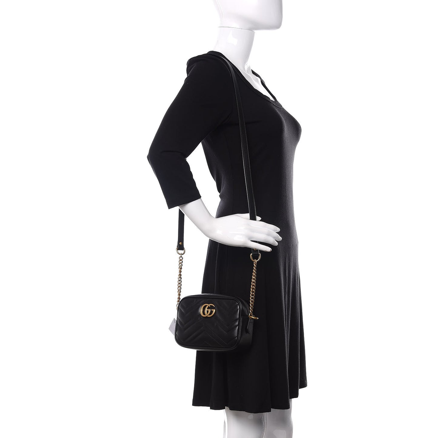 Calfskin Matelasse Mini GG Marmont Chain Shoulder Bag Black
