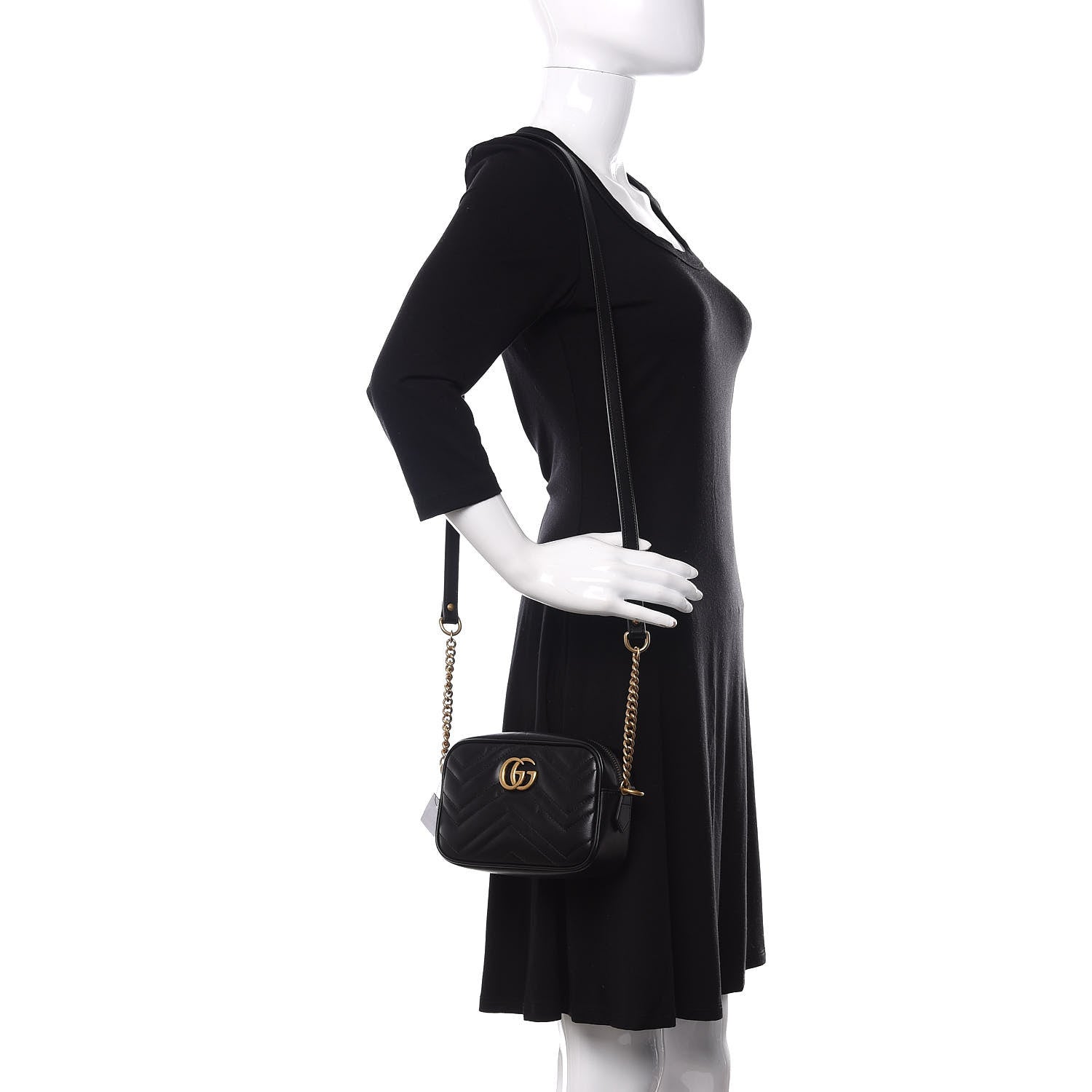 Gucci Calfskin Matelasse Mini GG Marmont Chain Shoulder Bag Black 2 of 12