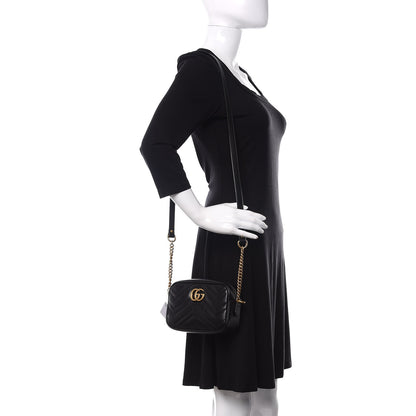 Gucci Calfskin Matelasse Mini GG Marmont Chain Shoulder Bag Black 2 of 12