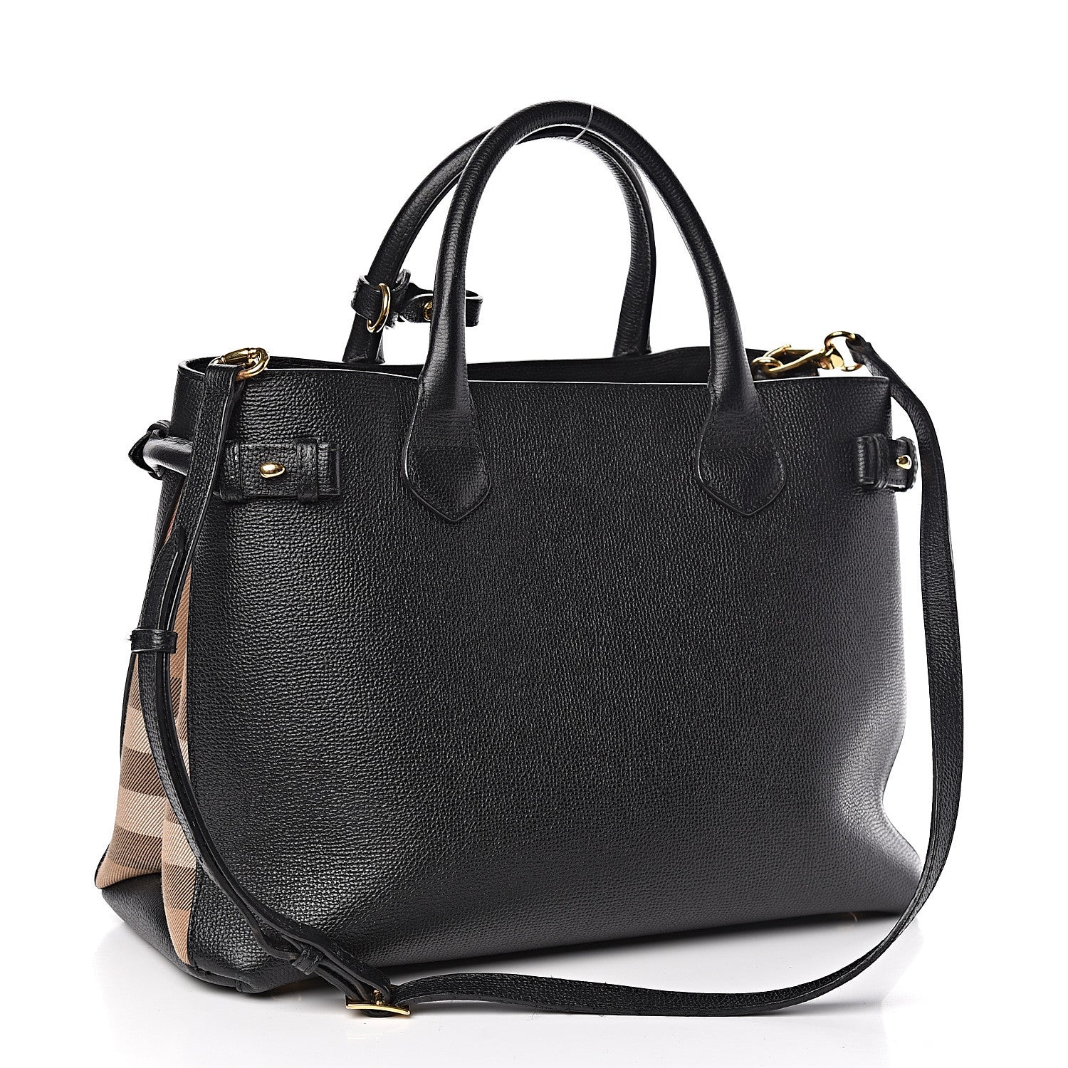Burberry Grainy Calfskin House Check Medium Banner Tote Black 3 of 11