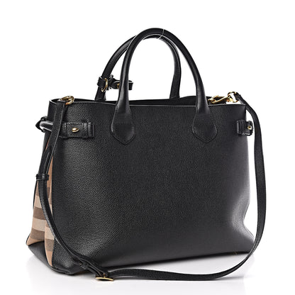 Burberry Grainy Calfskin House Check Medium Banner Tote Black 3 of 11