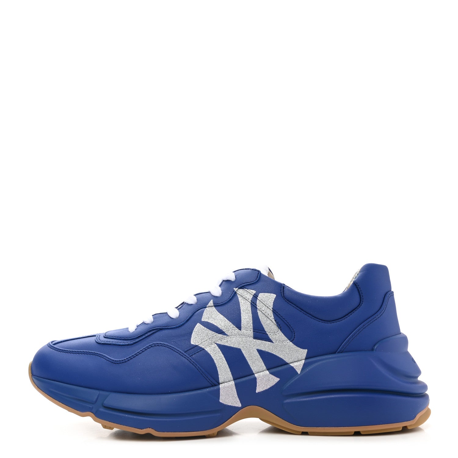 Gucci X MLB Calfskin NY Yankees Mens Rhyton Sneakers 10.5 Electric Blue 1 of 10