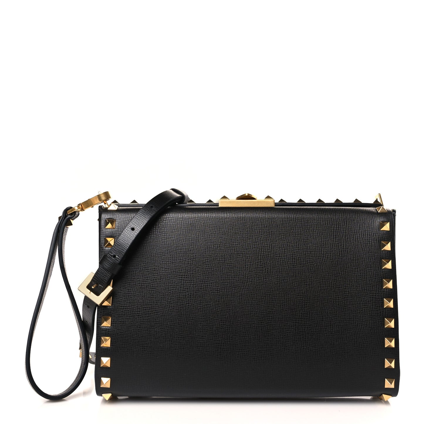 Grainy Calfskin Rockstud Alcove Clutch Black