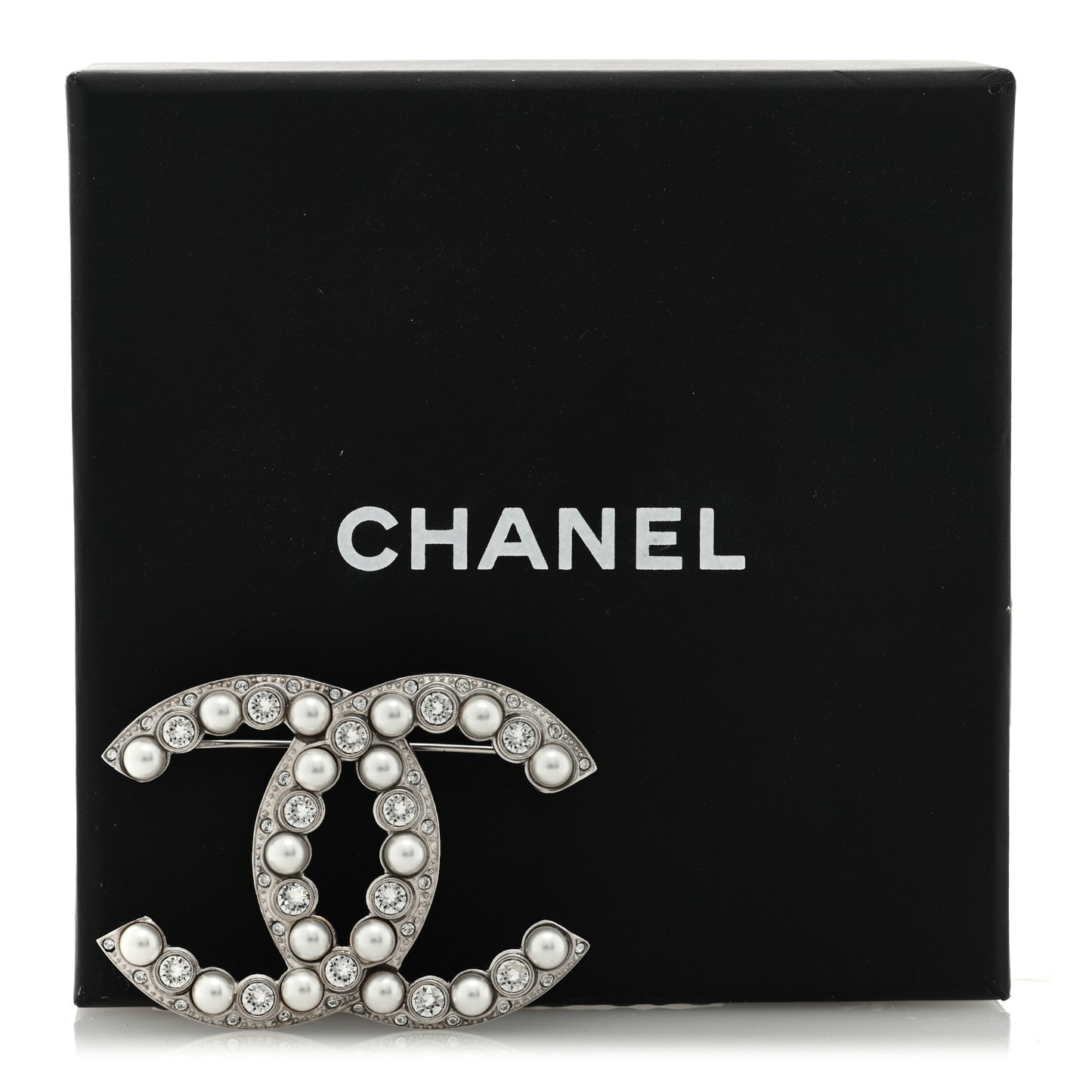 Pearl Crystal CC Brooch Silver
