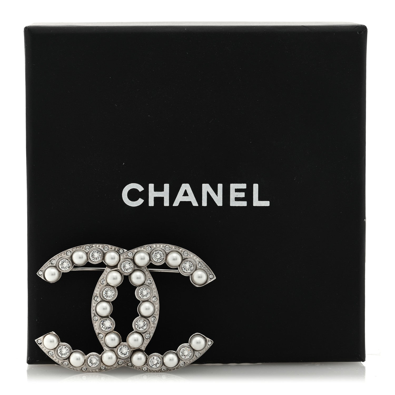 Chanel Pearl Crystal CC Brooch Silver 4 of 4
