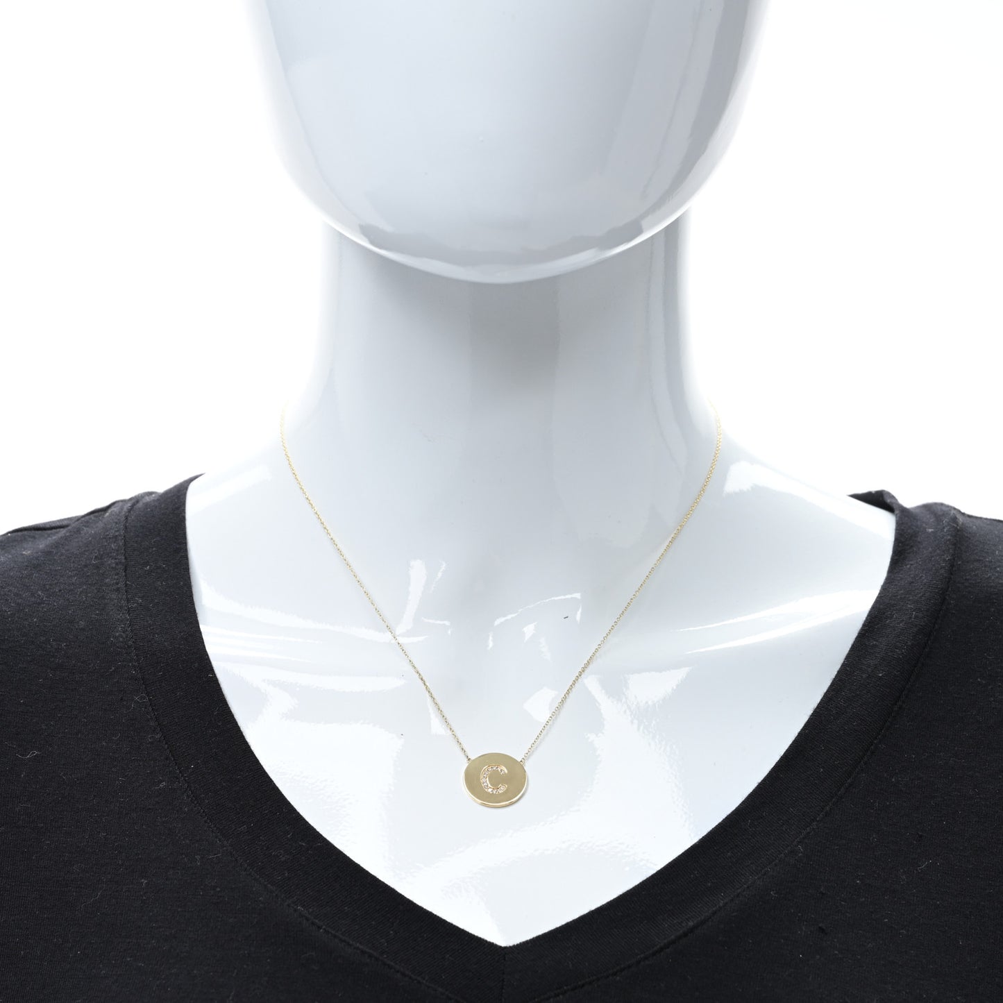 18K Yellow Gold Diamond Letter C Disc Necklace