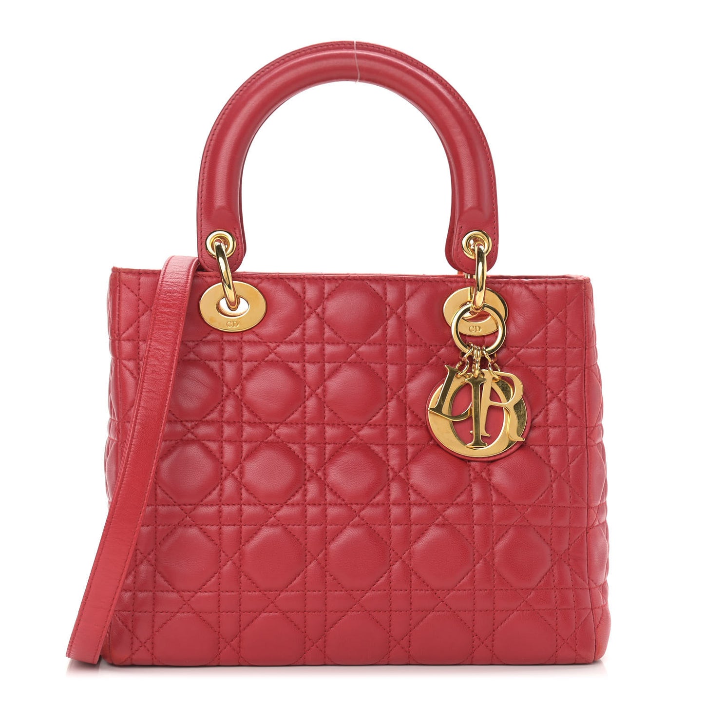 Lambskin Cannage Medium Lady Dior Red