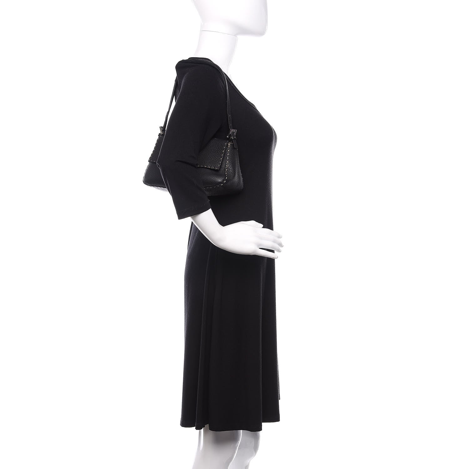 Fendi Calfskin Romano Selleria Baguette Black 2 of 10