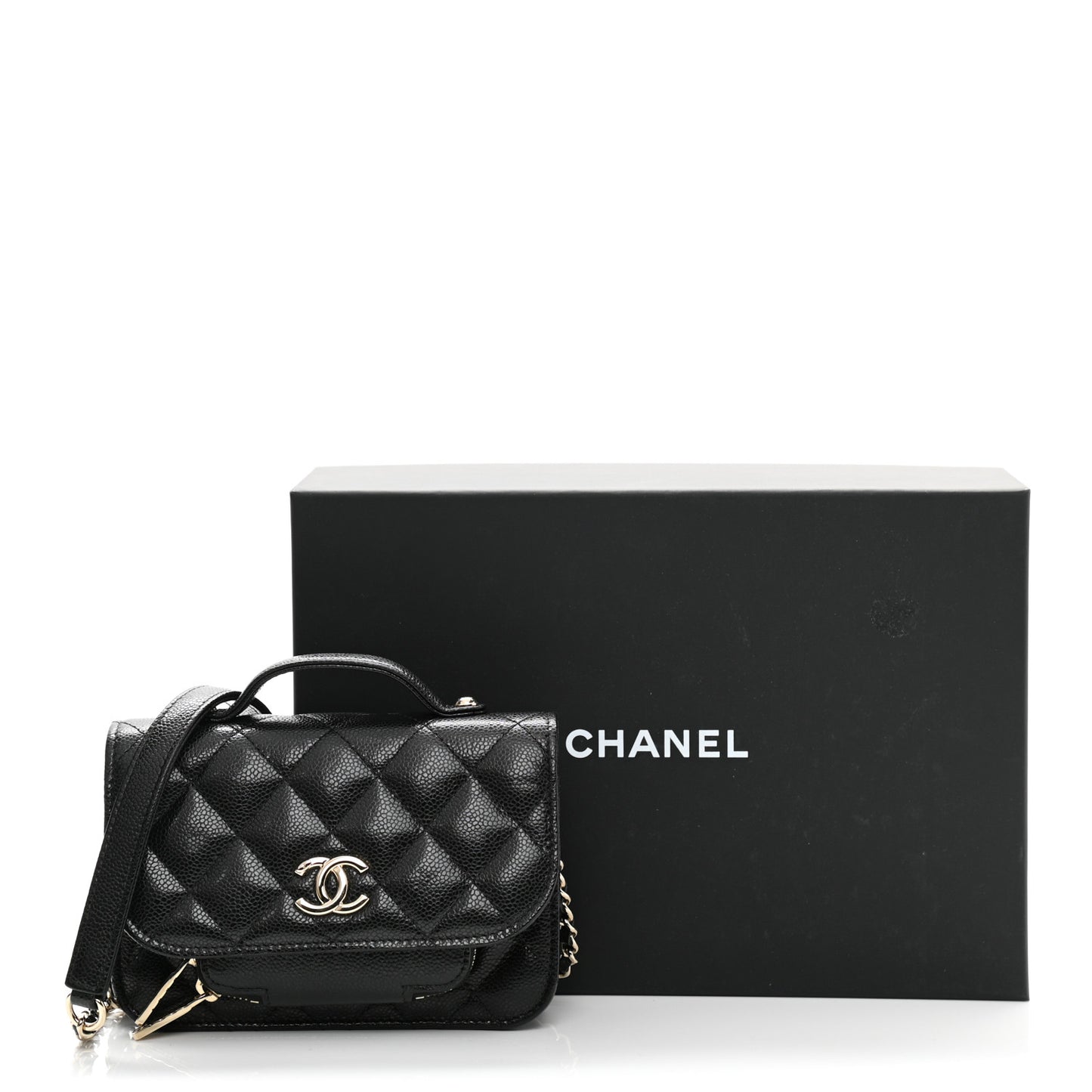 Caviar Quilted Business Affinity Clutch With Chain Black