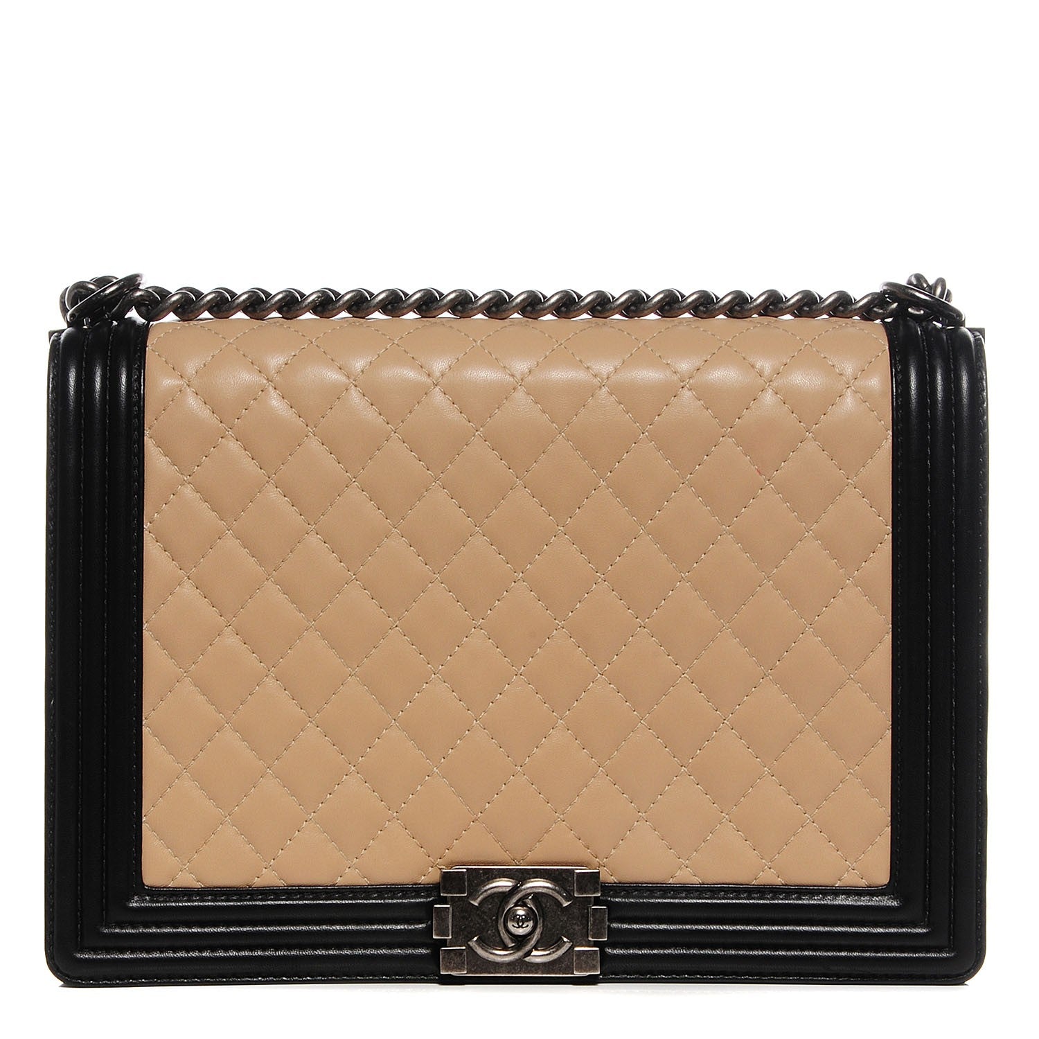 Chanel Lambskin Quilted Large Boy Flap Beige Black 9 of 16