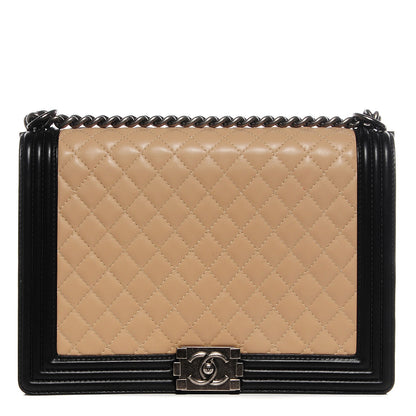 Chanel Lambskin Quilted Large Boy Flap Beige Black 9 of 16