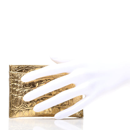 Chanel Metallic Calfskin Crocodile Embossed Cocodile Card Holder Gold 2 of 9