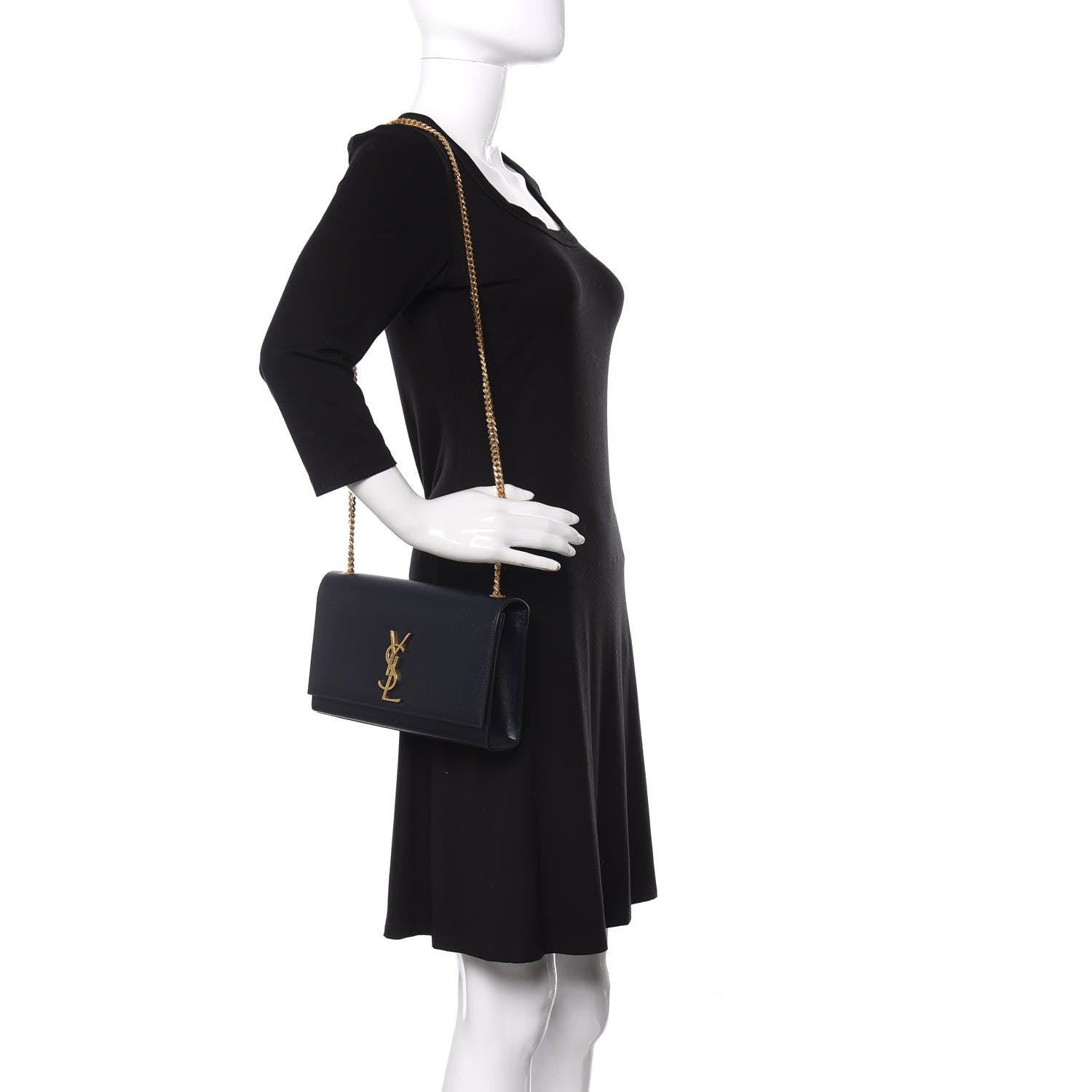 Saint Laurent Grain De Poudre Medium Classic Monogram Kate Satchel Deep Marine 2 of 9