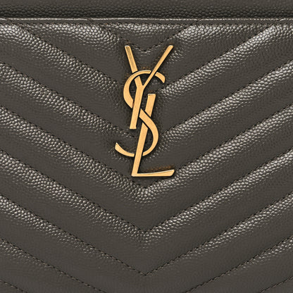 Saint Laurent Grain De Poudre Chevron Monogram Large Bill Pouch Fog 8 of 11