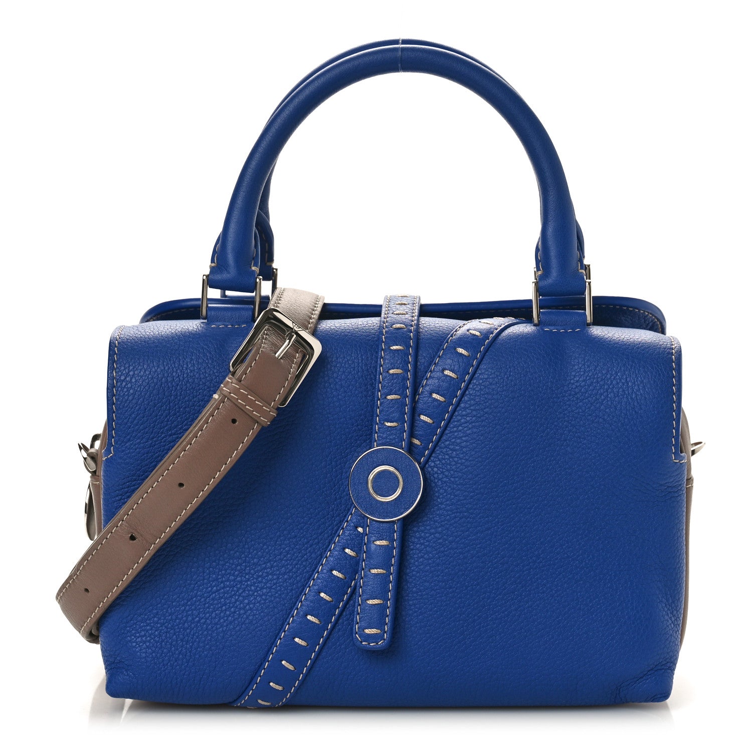 Loro Piana Grained Calfskin Bridle P Shoulder Bag Blue Warm Mastic 1 of 9