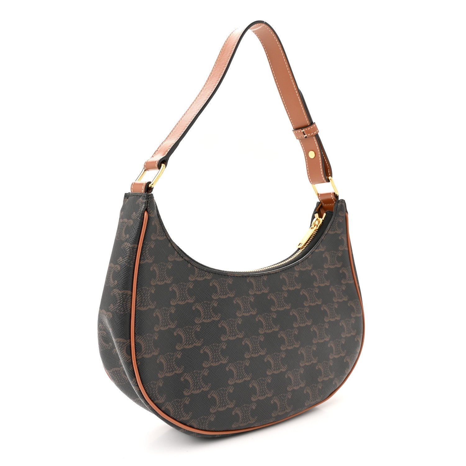 Celine Triomphe Canvas Calfskin Ava Shoulder Bag Tan 3 of 13