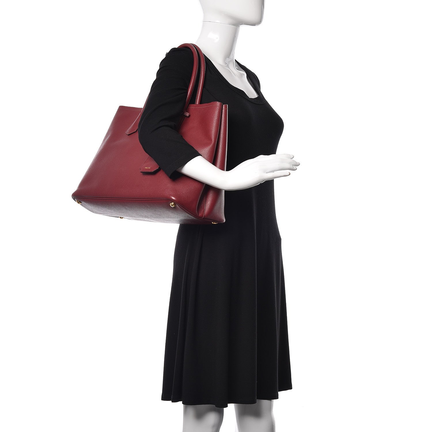 Prada Saffiano Cuir Large Double Bag Cherry 2 of 14
