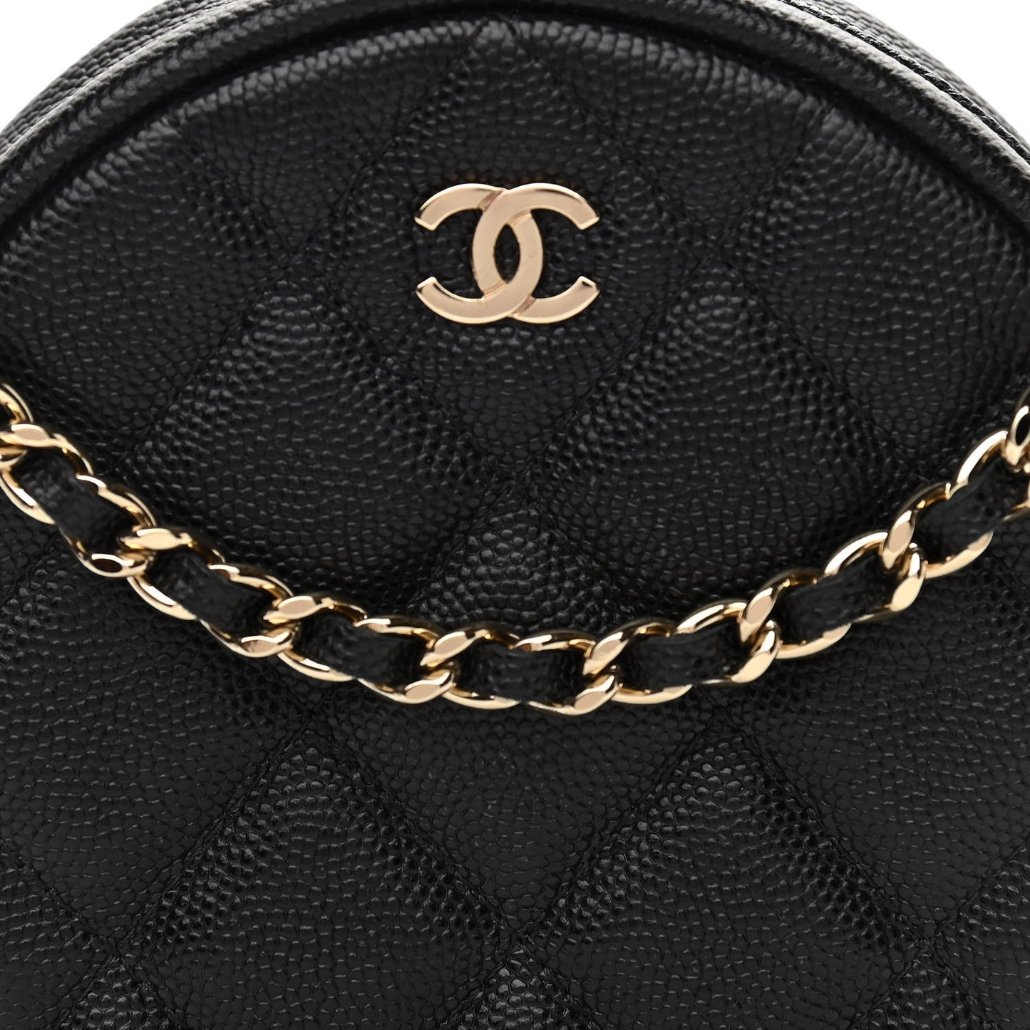 Caviar Quilted Round Clutch With Chain Black