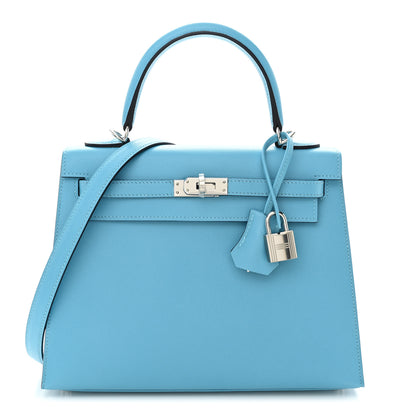 Hermes Madame Calfskin Verso Kelly Sellier 25 Bleu Du Nord Cuivre 1 of 11