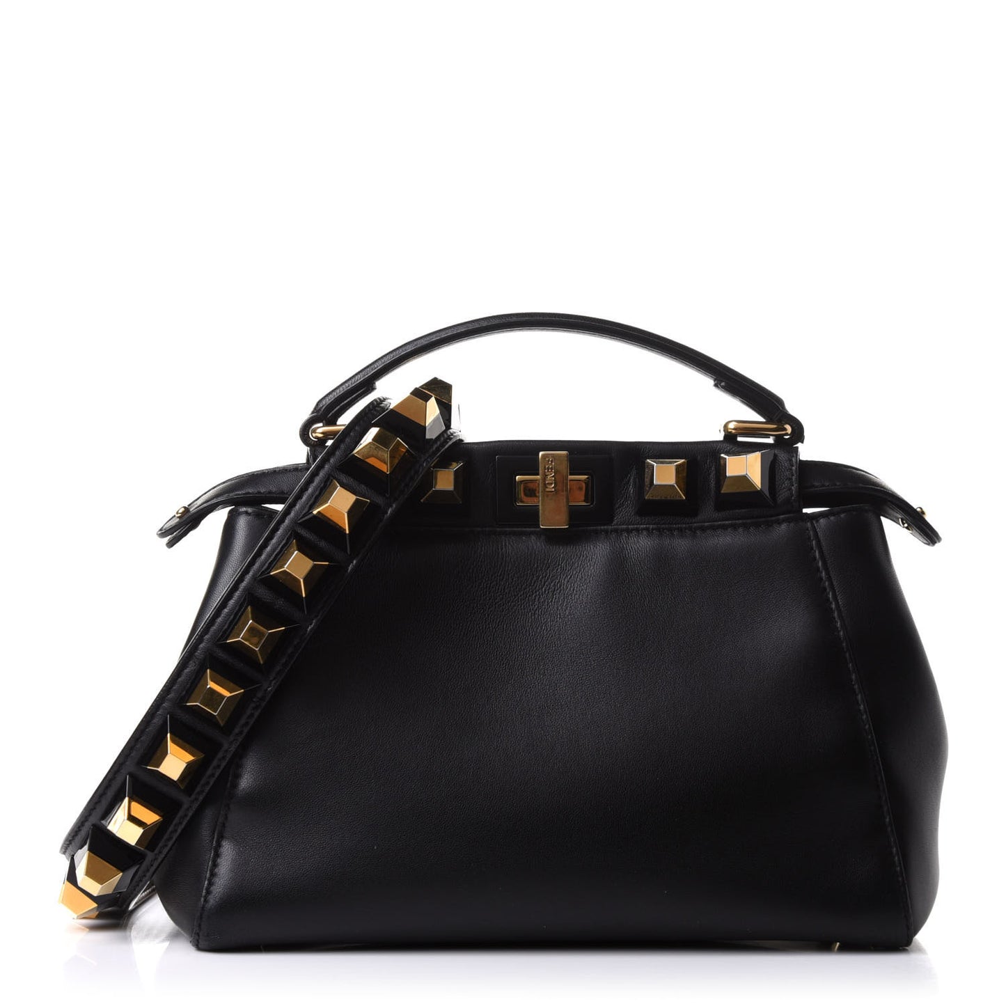 Nappa Studded Mini Peekaboo Iconic Satchel Black