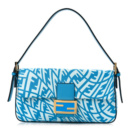Fendi X SARAH COLEMAN Glazed Canvas Vitello King FF Vertigo Baguette 1997 Cyber Blue White 1 of 8
