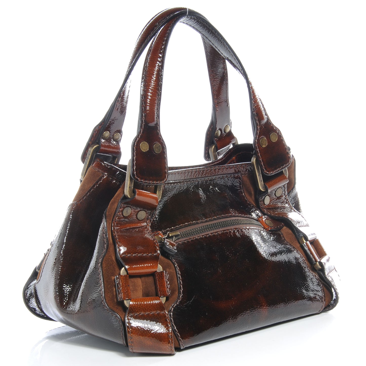 Liquid Patent Leather and Suede Mahala Cognac