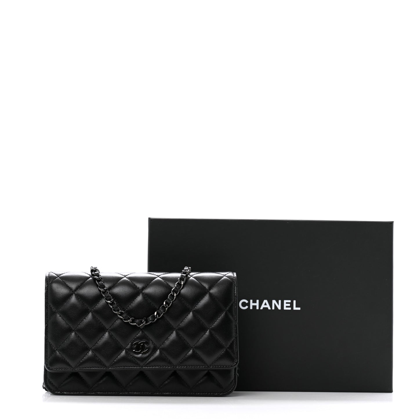 Lambskin Quilted Wallet On Chain WOC So Black