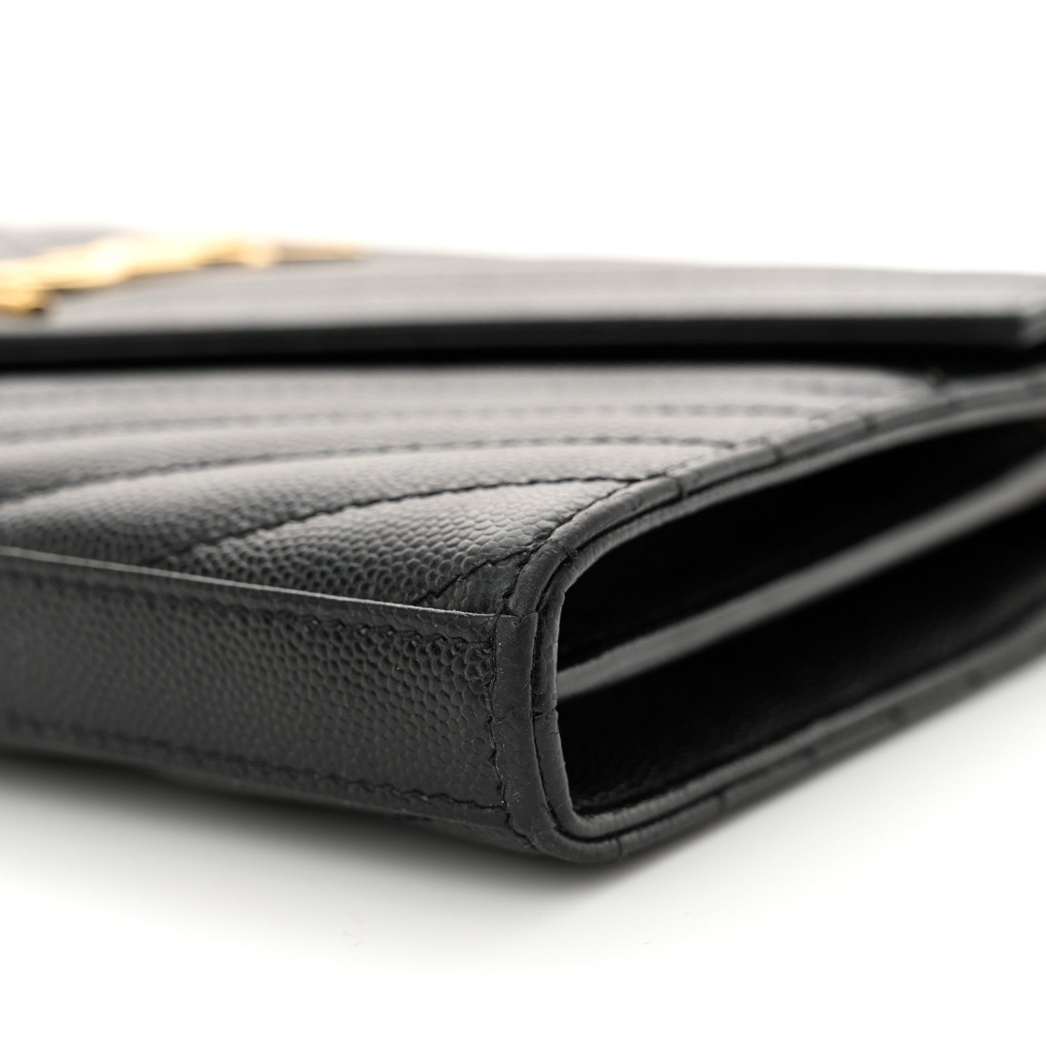 Saint Laurent Grain De Poudre Matelasse Chevron Monogram Chain Wallet Black 10 of 13