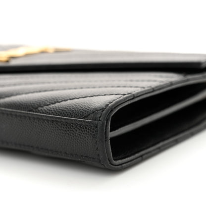 Saint Laurent Grain De Poudre Matelasse Chevron Monogram Chain Wallet Black 10 of 13