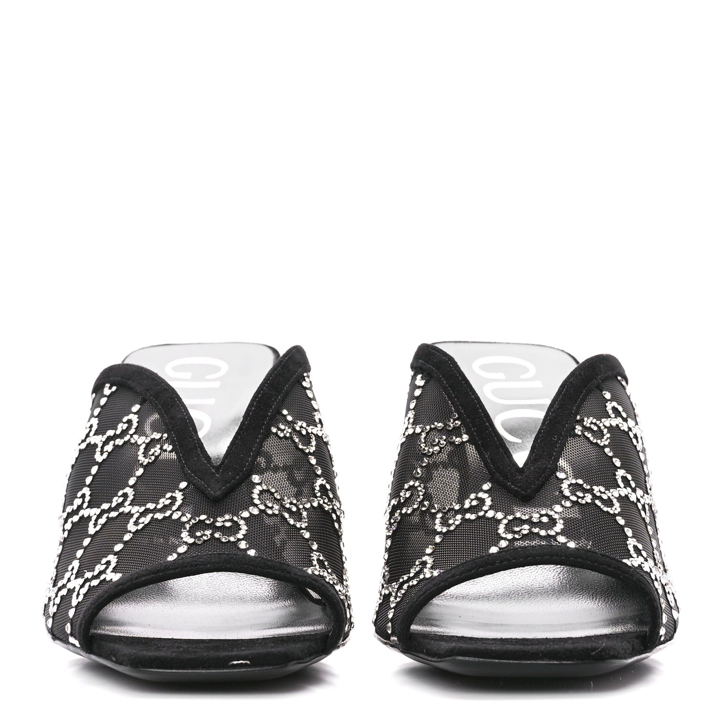 Tela Retino Kid Scamosciato Crystal GG Monogram Square G 95mm Slide Sandals 38 Black