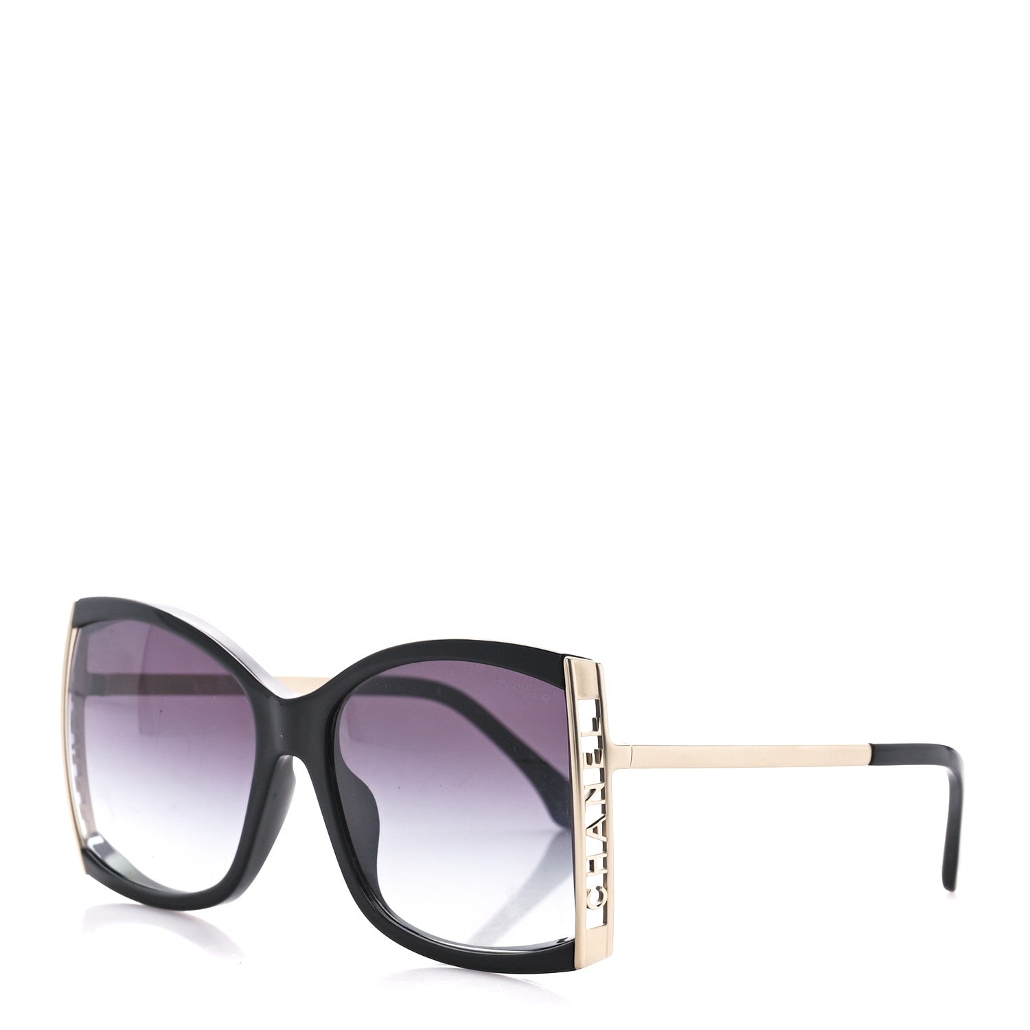 Chanel Acetate Metal Logo Square Sunglasses 71545A Black Gold 1 of 8