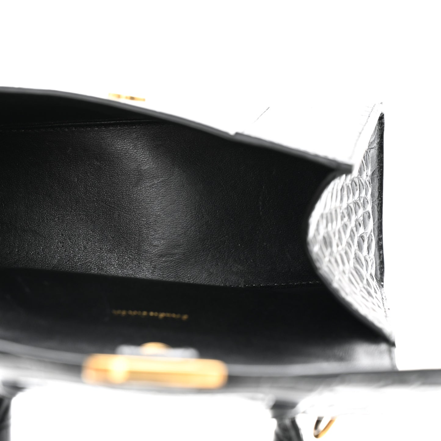 Shiny Calfskin Crocodile Embossed Hourglass Top Handle Bag XS Black